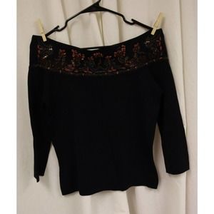Embroidery and Beaded Black Top Lillic Rubin Size Large Nylon and Rayon